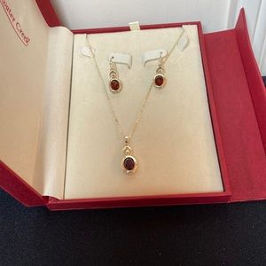 GARNET STERLING SILVER EARRINGS & NECKLACE SET FROM COLDWATER CREEK